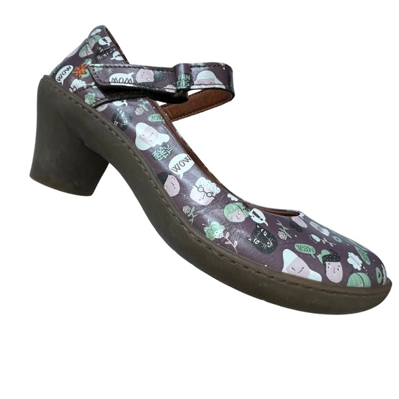 Shoes Art from The Art Company Mary Janes Purple Size 38 Round Heels Pink Faces - Picture 7 of 9